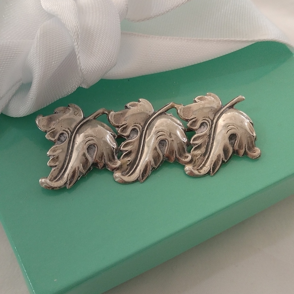 Vintage JewelArt Co. Sterling Silver Triple Leaf Brooch Pin - 2.25 Inches